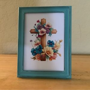 Farmhouse Cross and flowers picture 5x7 w/frame